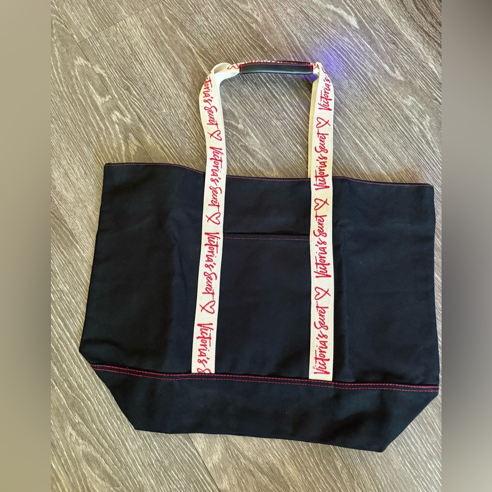 Victoria's Secret Black Tote with White and Pink Straps